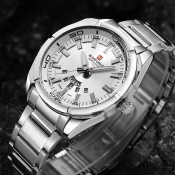 Naviforce Heren Quartz Horloge Stalen Band Waterdicht Zwart/Zilver