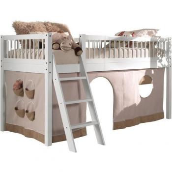 Spielbett Forrest mit Leiter und Vorhang-Set, 90/200, weiß lackiert