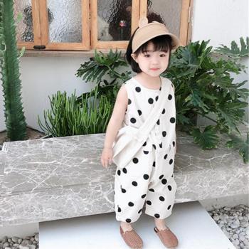 Polka Dot Cotton Baby Girl Jumpsuit Overall