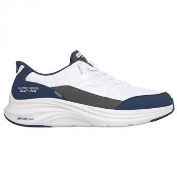 Skechers Men’s Contour Foam Slip‑In – White/Navy Comfort