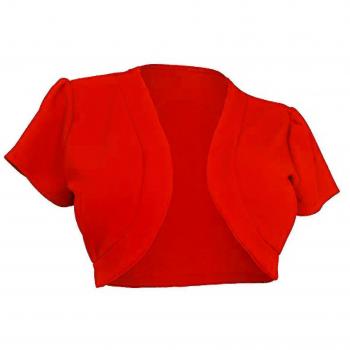 Boléro Femme Couleur Unie Manches Courtes Rouge L