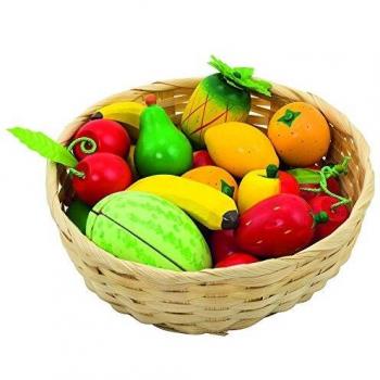 Goki 51661 Kaufmannsladen Verkaufsstand Holzspielzeug Obst im Korb