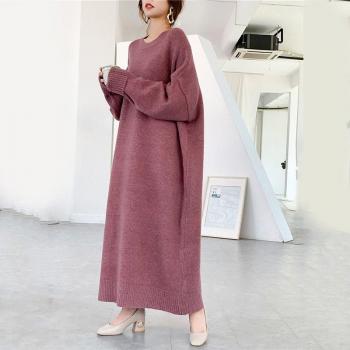 Suéter verde de punto para mujer, talla grande, con manga larga y cuello redondo, estilo Otoño Invierno