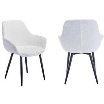 Armlehnstuhl Bouclé Stoff Weiß 2er Set für Esszimmer und Wohnzimmer