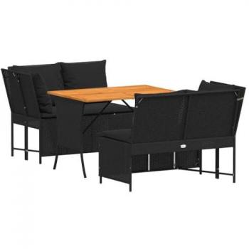 Mobilier de jardin 3 pièces noir avec coussins en résine tressée
