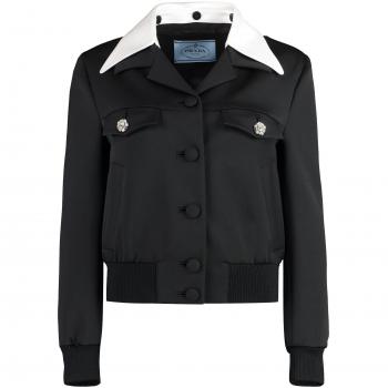 Prada Women's Black Wool Blazer with Contrast Collar, Size S