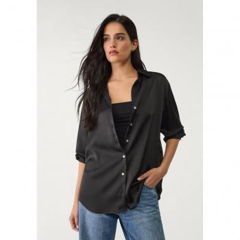 Stradivarius Camicia Colletto Revers in Satin Nero L