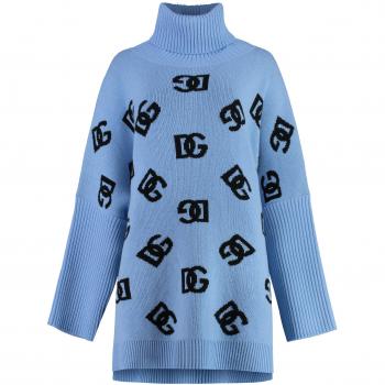 Dolce & Gabbana Turtlenecks Female Blue Size S Luxurious Wool Poncho with Turtleneck