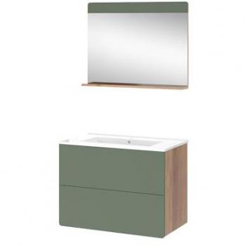 Suite Mobili da Bagno Goldkraft Rovere Verde 3 Parti con Specchio