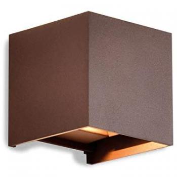 Aplique de pared cuadrado Davos, 2 x 6W LED, 4000K, 1100lm, IP54, Marrón óxido, 3 años de garantía