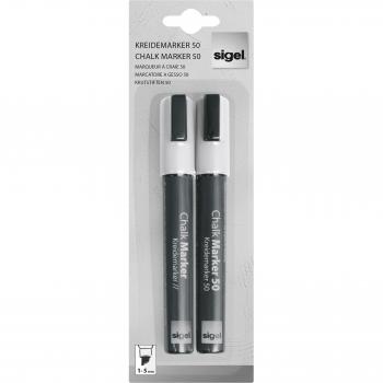 SIGEL GL184 Kreidemarker Weiß – 2‑Stück-Paket, Keilspitze 1‑5 mm, abwischbar (mehrere Farben)