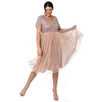 Embellished Taupe Midi by Maya Deluxe – V Neck, 8