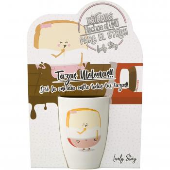 Taza Blanca Decorada, Cerámica, 14 cm