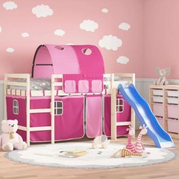 Soppalco Letto con Tenda Tunnel Rosa