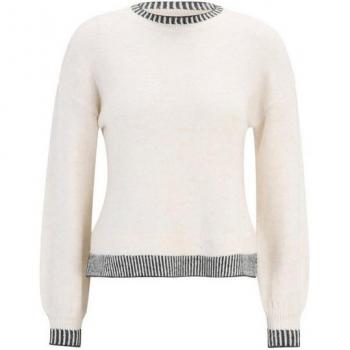 Vila Petite Damenpullover – cremefarbener Rundhals, Drapiertem Muster