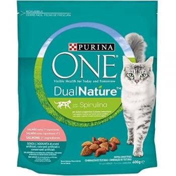 Purina One Dual Nature per Gatto Adulto, Alimento con Salmone e Spirulina Naturale, 400g