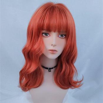 VICWIG Green Medium Length Curly Synthetic Cosplay Wig with Bangs