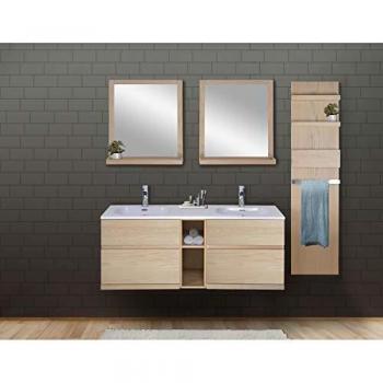 Armario bajo fregadero de roble con encimera de resina ENIO 140 cm + espejo + pilar