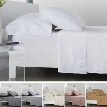 Juego de Sábanas de Satén 300 Hilos Algodón Egipcio Blanco para Cama de 150 x 190/200
