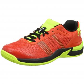 Kempa Attack Contender Junior Handballschuhe für Kinder – Rot/Schwarz/Neon Gelb, Größe 36 EU