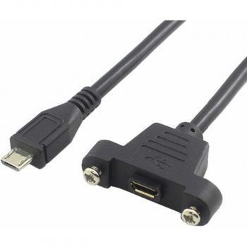 MicroUSB Panel‑Mount 1.6ft Extension (Male → Female) – Screw‑Attached – Black