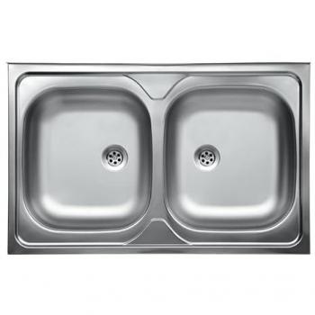 Évier de cuisine à poser acier inox double bac 50x80