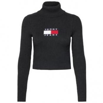 Tommy Jeans Ribbed Dolcevita Jumper, Black, Size: L