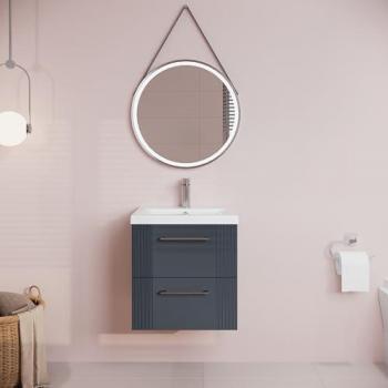 Soft Black 2‑Drawer Wall‑Mounted Vanity – 500 mm, Mid‑Edge Ceramic Basin, Balterley