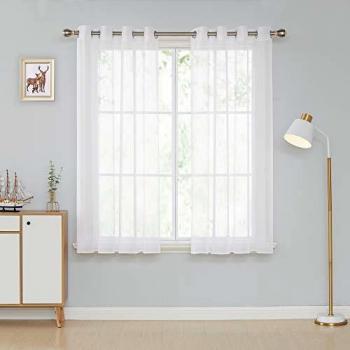 Deconovo Vorhang Ösen Transparent Leinenoptik 180x140 cm Weiß 2er Set
