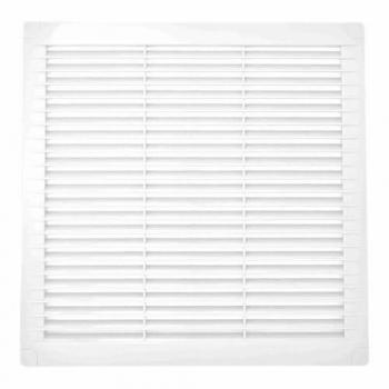 Rejilla de ventilación 300x300mm con mosquitera y tapones ABS blanca
