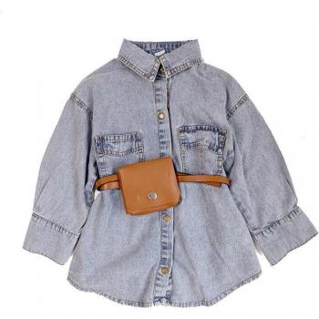 Blusa de Jean para Niñas con Manga Larga y Bolsillo