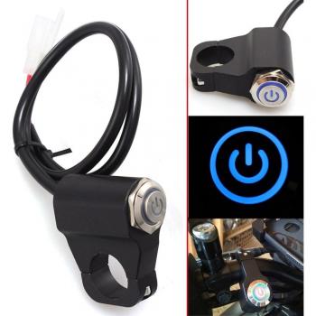 Interruptor de energía con luz LED azul para manillar de moto 22mm