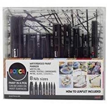 Uni Posca Brush Tip Paint Marker Set in Black