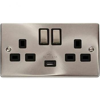 Click Deco Ingot Satin Chrome 2 Gang Socket