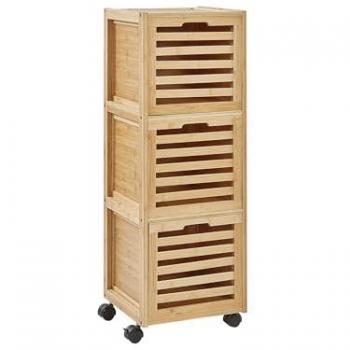 Armoire de salle de bain en bois clair avec tiroirs à roulettes