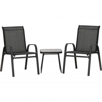 Set da Giardino 3 Pezzi con Tavolino e 2 Sedie in Alluminio, Nero