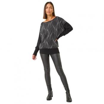 Black Wave Hotfix Knit Jumper for Women, Size 10