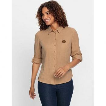 Langärmlige Baumwollbluse für Damen – Farbe Braun (Camel) – Größe 52 – Casual Look