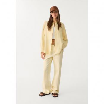 Mid-Sized Pale Yellow Linen Blend Casual Shirt