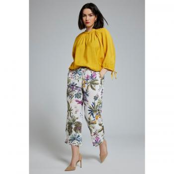 Plus Size Ruffled Tie Sleeve Blouse, Women's Yellow, Size 32/34, Viscose/Synthetic Fibers