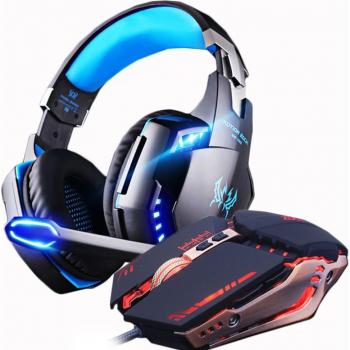 Casque gamer stéréo avec oreillettes et souris 4000 DPI USB