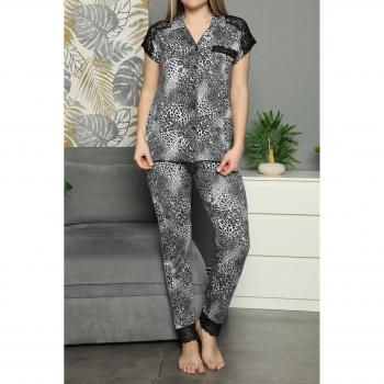 Pigiama da donna corto a bottoni, tessuto misto cotone‑lycra, grigio