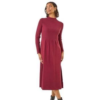 Women’s Roman Burgundy Midi with Ribbed Knit and High Neck, Size 14