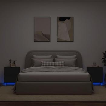 VidaXL Mesitas de noche con luces LED 2 uds madera ingeniería negra