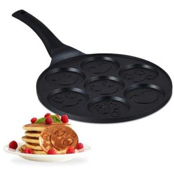 Schwarze Pancake‑Pfanne Relaxdays mit lustigen Gesichtern
