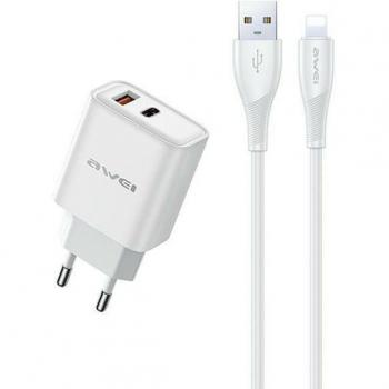 Awei 22.5 W GaN Charger con Cavo USB e Lightning Bianco