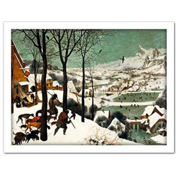Arctic Chase – 18x24” Framed Painting of Hunters in Snow (White Frame)