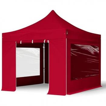 Tienda PORTAL 3x3m Plegable con Estructura de Aluminio 40 mm y Ventanas Panorámicas – Rojo