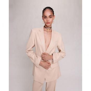 Maje Linen‑Blend Blazer (Tan), 40