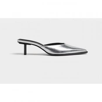 Stradivarius Elegant Silver Kitten-heel Mules
